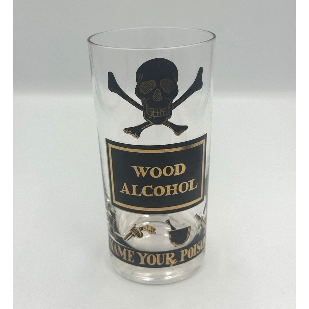 Vintage MCM Georges Briard Pick Your Poison Drinking Glass Wood Alcohol